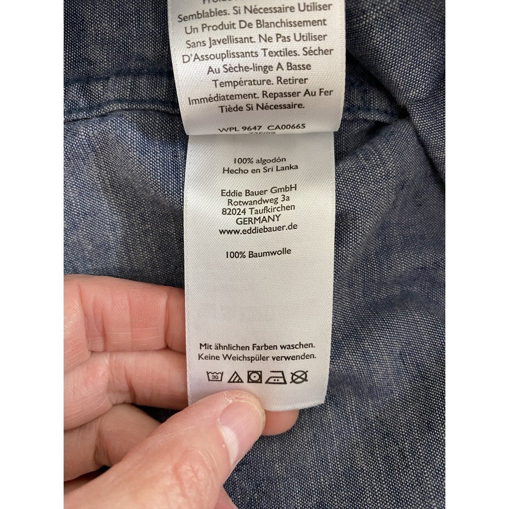 Eddie Bauer Men's L Classic Fit Blue Fishing Short Sleeve Cotton Button Up Shirt - Picture 9 of 10
